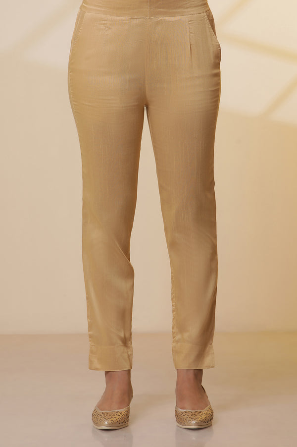 Blue Embellished Lurex Stripes Kurta, Trousers and Dupatta Set