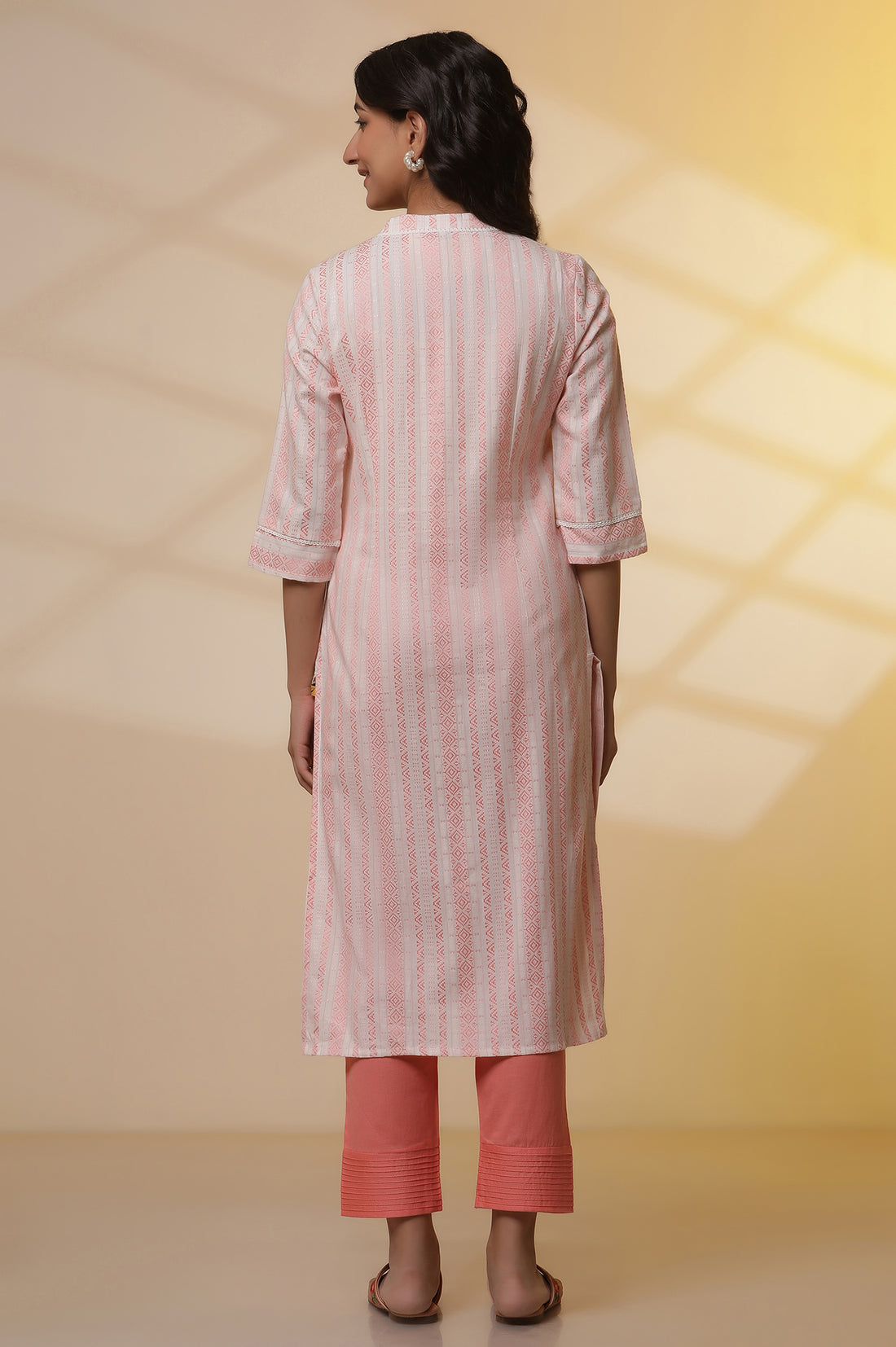 Peach Dobby Stripper Casual Kurta and Pants Set