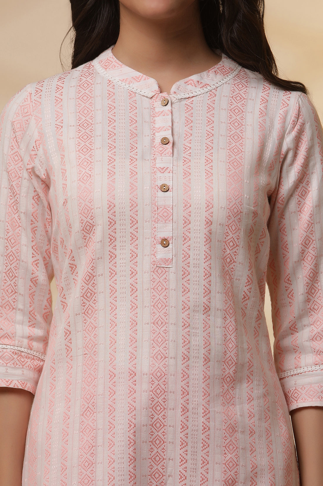 Peach Dobby Stripper Casual Kurta and Pants Set