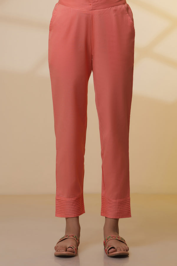 Elleven Women's Peach Dobby Stripper Casual Kurta and Pants Set