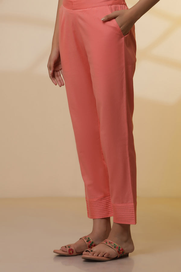 Elleven Women's Peach Dobby Stripper Casual Kurta and Pants Set