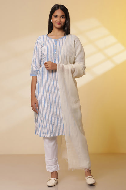 Multi-coloured-Striped-Cotton-Lurex-Kurta-with-Pants-Set