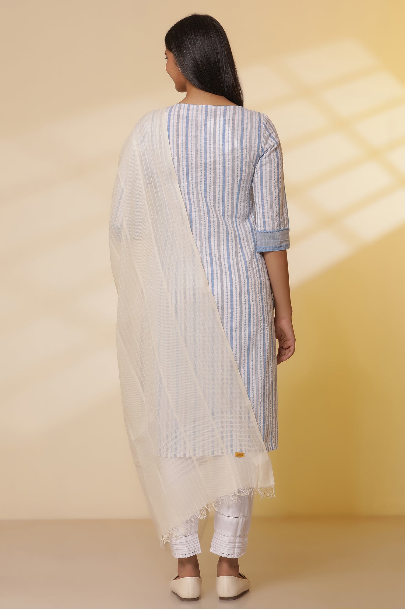 Multi-coloured-Striped-Cotton-Lurex-Kurta-with-Pants-Set