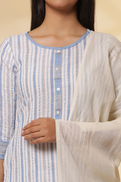 Multi-coloured-Striped-Cotton-Lurex-Kurta-with-Pants-Set