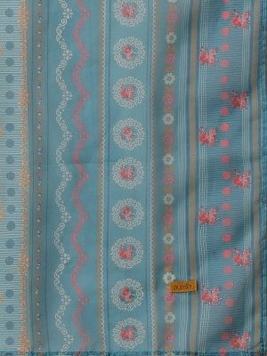 Blue Embroidered Textured Cotton Kurta, Printed Palazzo and Dupatta Set