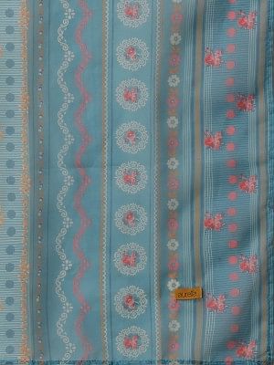 Blue Embroidered Seer Sucker Kurta, Printed Palazzo and Dupatta Set