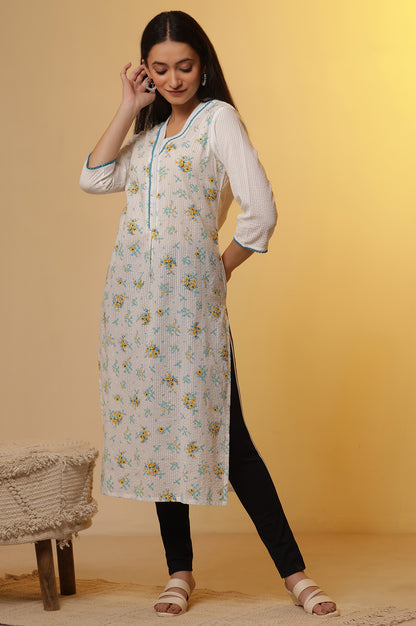 White Seer Scuker Floral Printed Kurta and Denim Jeggings Set