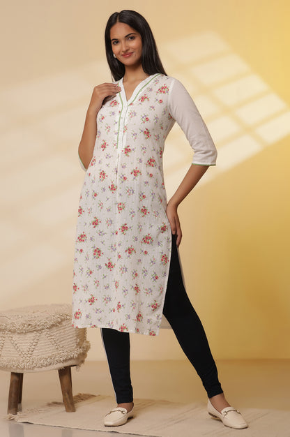 White-Seer-Sucker-Floral-Printed-Kurta-and-Denim-Jeggings-Set