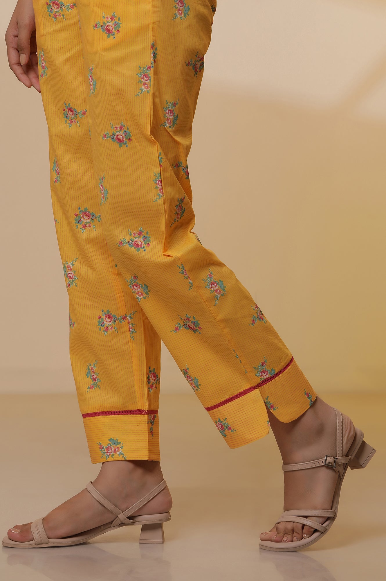 Pink Embroidered Textured Kurta, Printed Pants and Dupatta Set