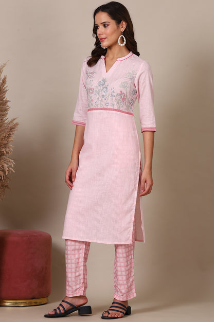 Pink Floral Printed Straight Kurta, Palazzo and Dupatta Set