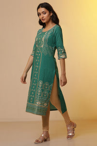 Green Foil Printed Kurta, Tights and Dupatta Set