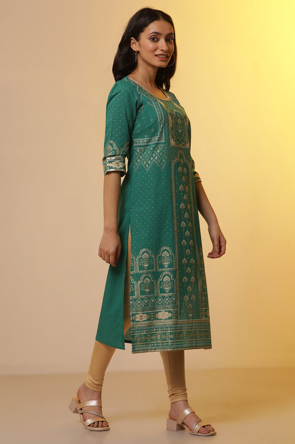 Green Foil Printed Kurta, Tights and Dupatta Set