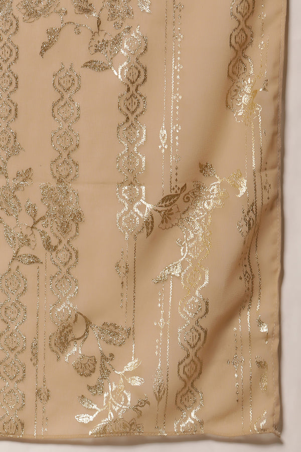 Orange Foil Printed Festive Kurta, Pleated Pants with Dupatta Set