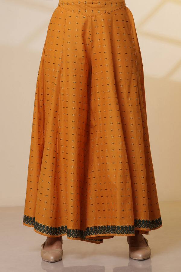 Green Printed Round Neck Kurta, Semi-Flared Palazzo and Dupatta Set