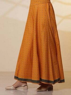 Green Printed Round Neck Kurta, Semi-Flared Palazzo and Dupatta Set