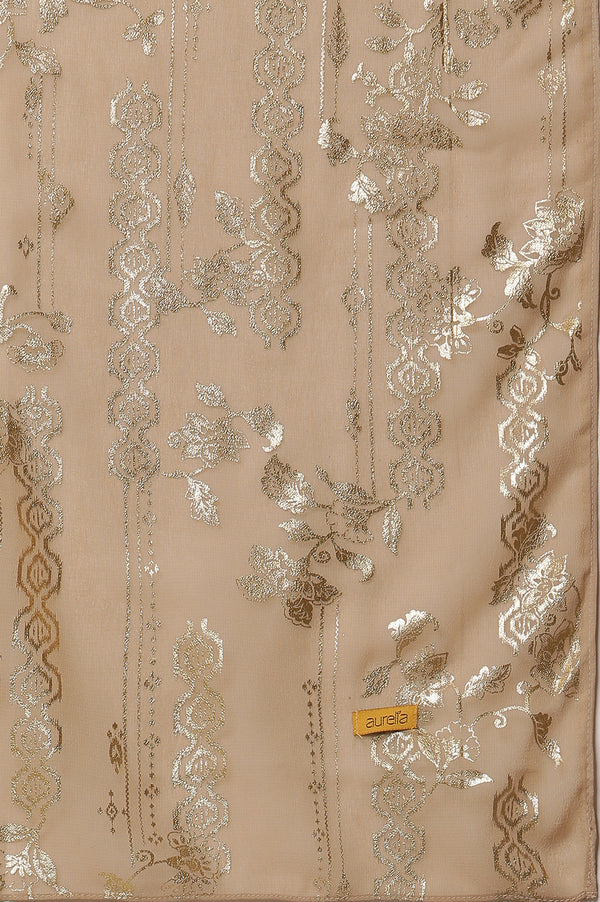 Purple Floral Printed Embellished Pure Cotton Flared Kurta & Tights Set with Dupatta