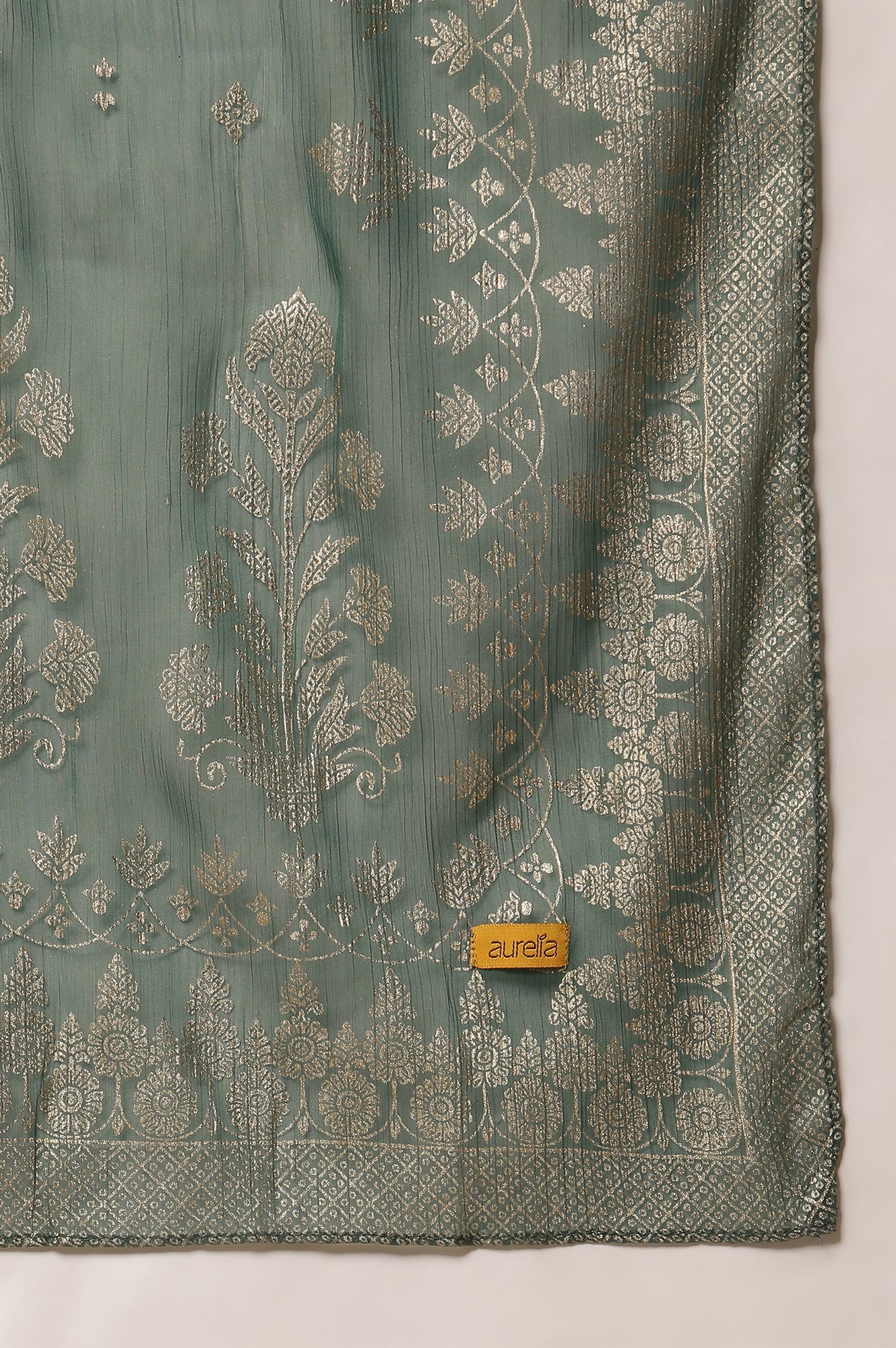 Yellow-Embroidered-Yoke-Kurta,-Green-Printed-Skirt-with-Dupatta-Set