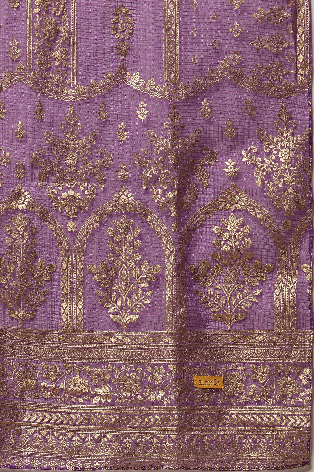 Green-Zari-Embroidered-Kurta,-Purple-Palazzo-and-Dupatta-Set