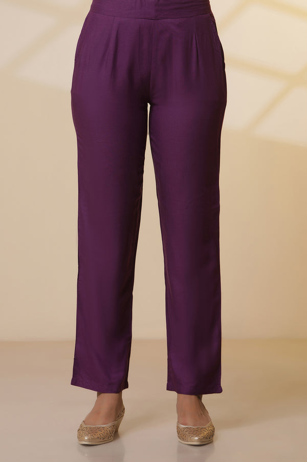 Green Zari Embroidered Kurta, Purple Palazzo and Dupatta Set