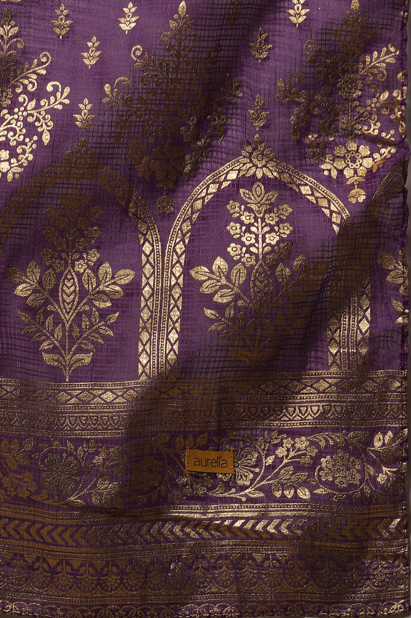 Green-Floral-Printed-Embroidered-Kurta,-Purple-Palazzo-and-Dupatta-Set