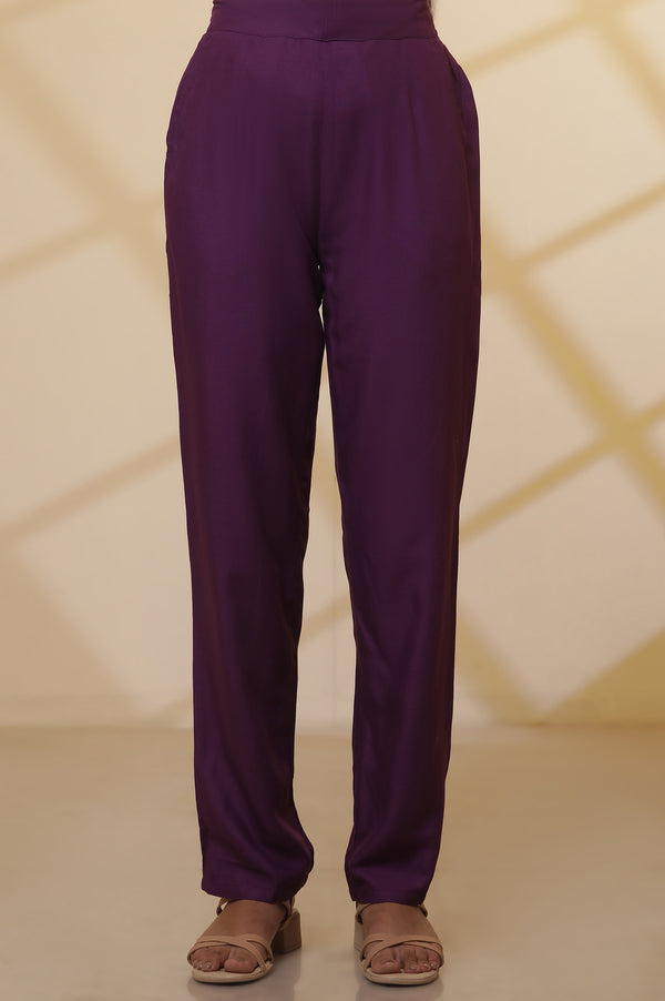 Green Floral Printed Embroidered Kurta, Purple Palazzo and Dupatta Set