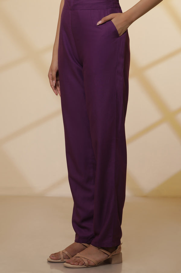 Green Floral Printed Embroidered Kurta, Purple Palazzo and Dupatta Set