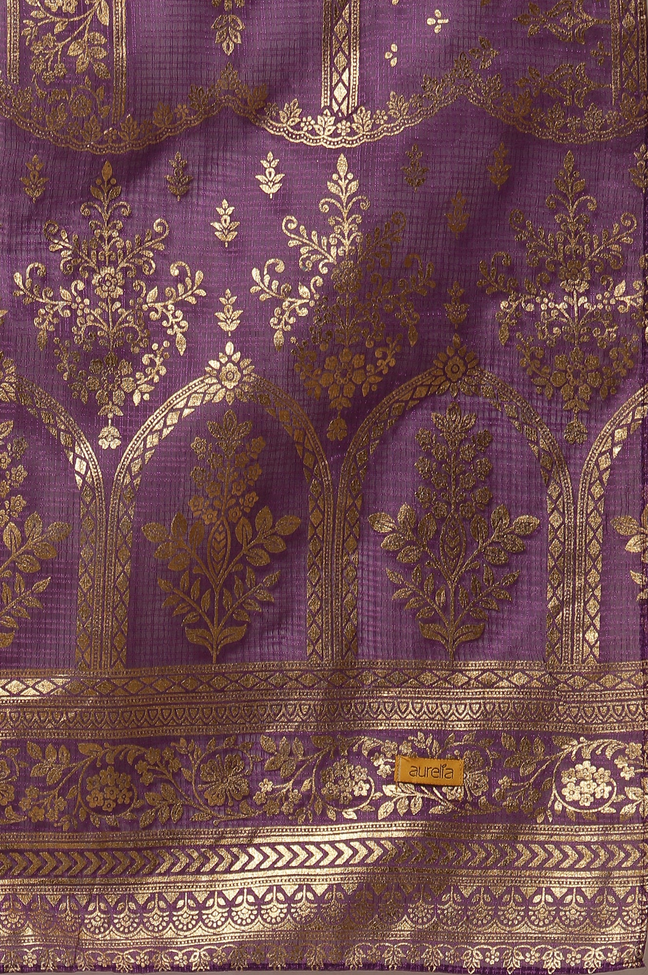 Purple-Floral-Printed-Embroidered-Kurta,-Palazzo-and-Dupatta-Set