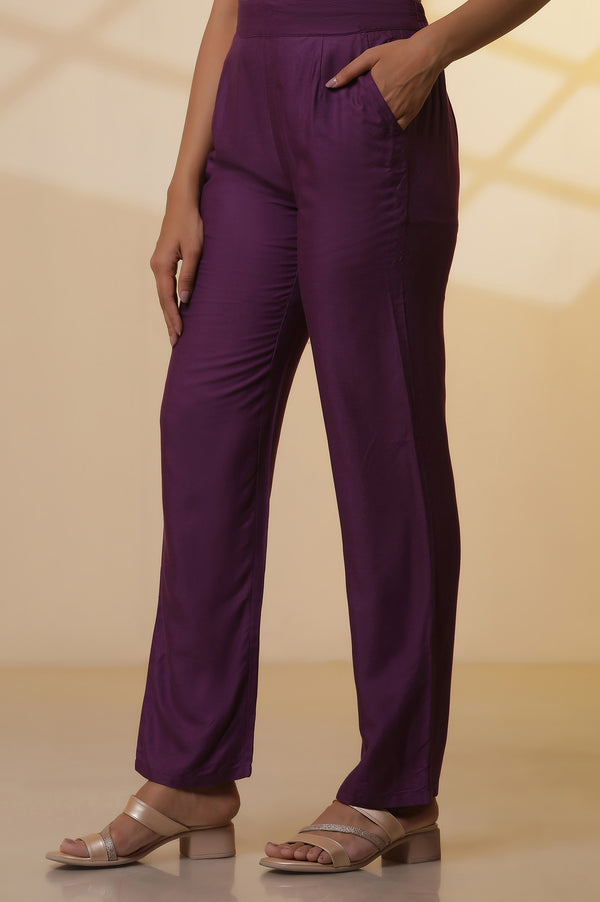 Purple Floral Printed Embroidered Kurta, Palazzo and Dupatta Set