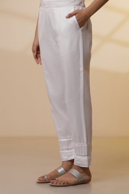 White Printed Cotton Kurta, Trousers and Stole Set