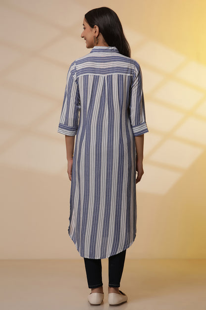 Blue and white Striped Shirt Collar Kurta and Denim Jeggings