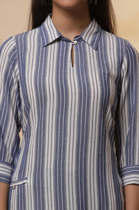Blue and white Striped Shirt Collar Kurta and Denim Jeggings