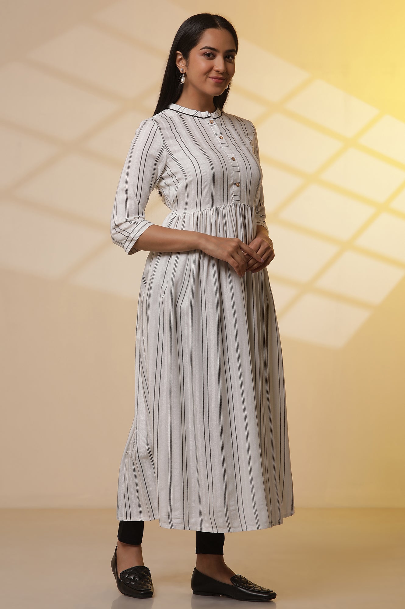 White Striped Kurta, Slim Pants and Dupatta Set