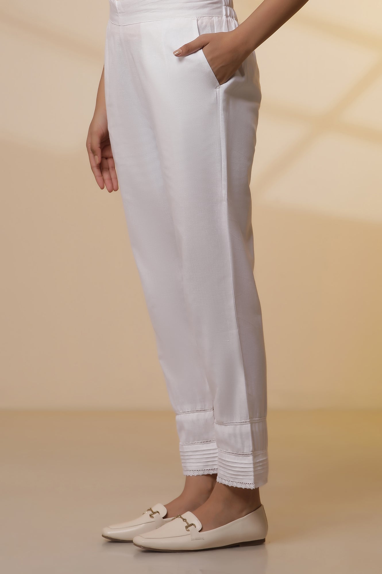 White Yarn-Dyed Striped Kurta and Pintuck Trousers Set