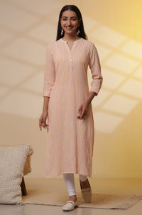 Orange and White Striped Cotton Kurex Kurta and Tight Set