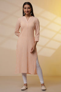 Orange and White Striped Cotton Kurex Kurta and Tight Set