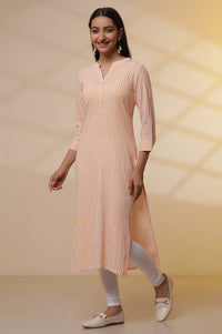 Orange and White Striped Cotton Kurex Kurta and Tight Set