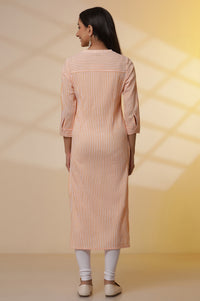 Orange and White Striped Cotton Kurex Kurta and Tight Set
