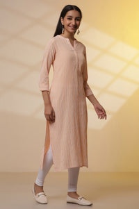 Orange and White Striped Cotton Kurex Kurta and Tight Set