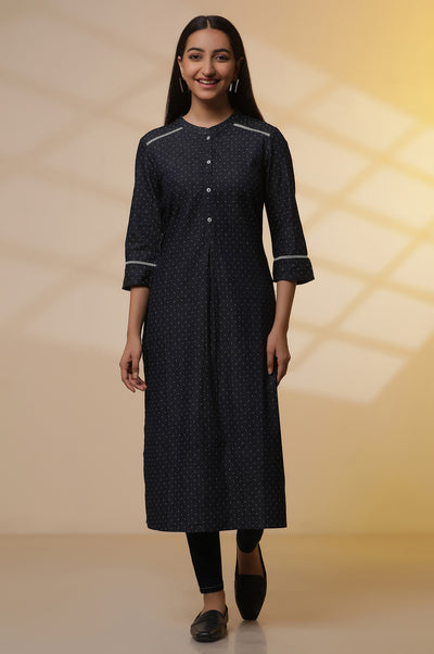 Blue Denim Textured Kurta and Denim Jegging Set