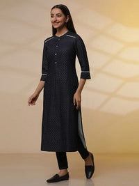 Blue Denim Textured Kurta and Denim Jegging Set