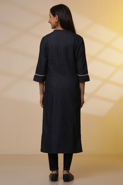 Blue Denim Textured Kurta and Denim Jegging Set