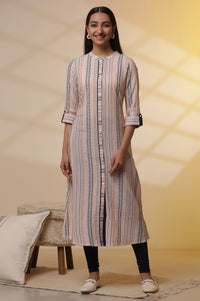 Multi-coloured Stripe Dobby Kurta and Tights Set