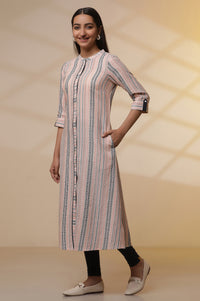 Multi-coloured Stripe Dobby Kurta and Tights Set