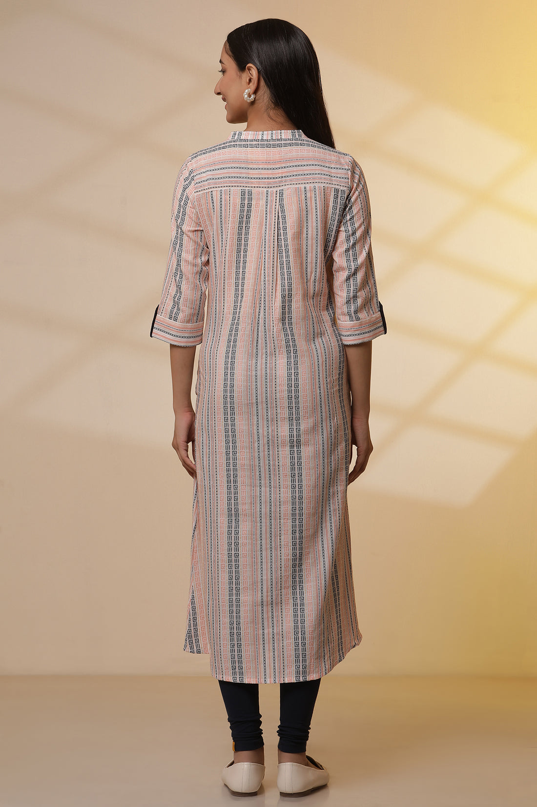 Multi-coloured Stripe Dobby Kurta and Tights Set