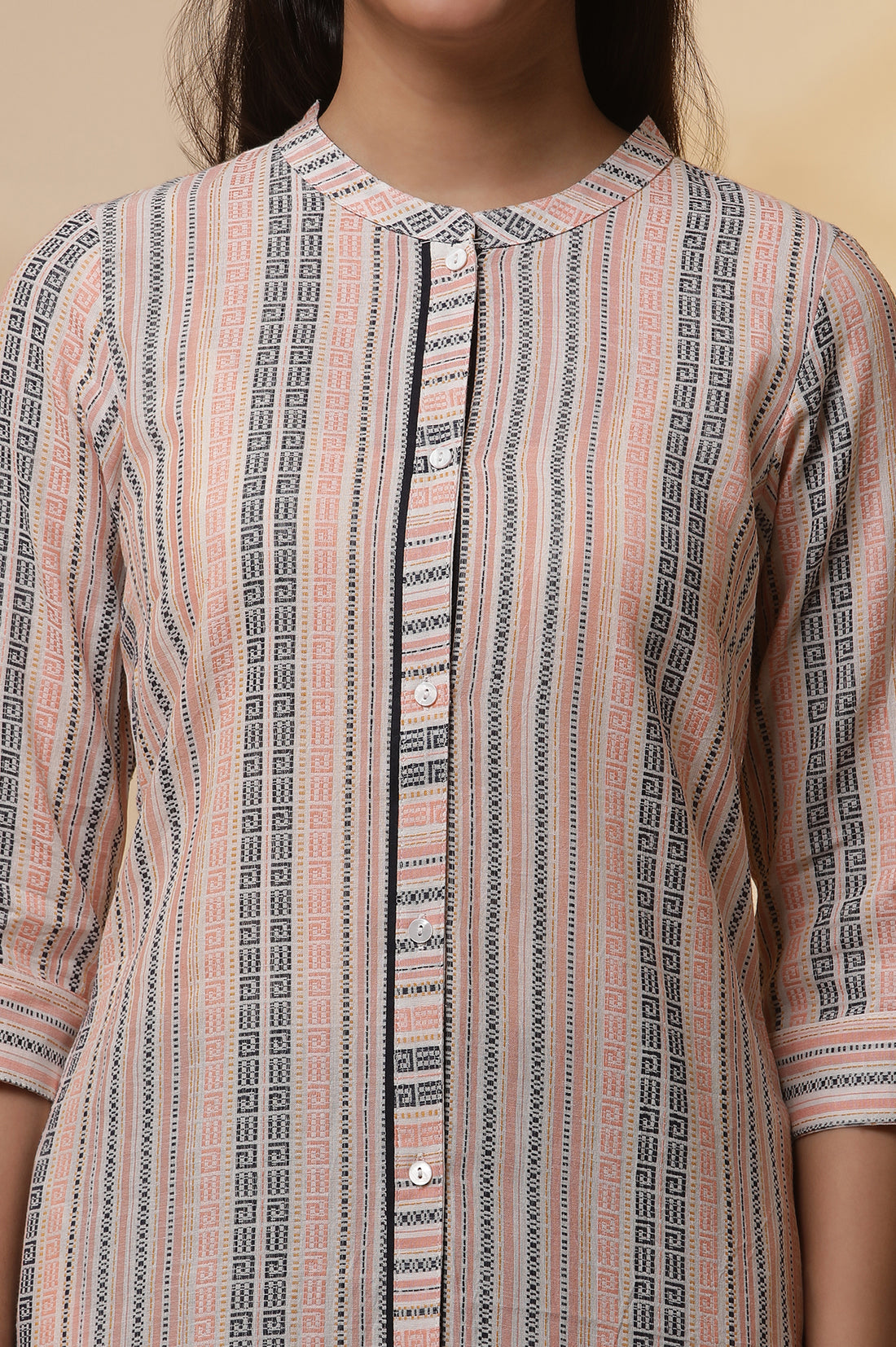 Multi-coloured Stripe Dobby Kurta and Tights Set