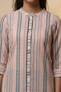 Multi-coloured Stripe Dobby Kurta and Tights Set