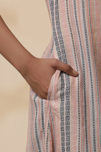 Multi-coloured Stripe Dobby Kurta and Tights Set