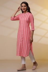 Pink Striped Shirt Style Kurta, Pants and Dupatta Set