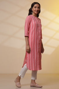 Pink Striped Shirt Style Kurta, Pants and Dupatta Set