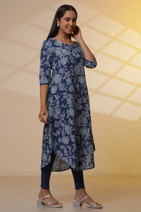 Blue Floral Printed A-line Kurta, Tights and Dupatta Set
